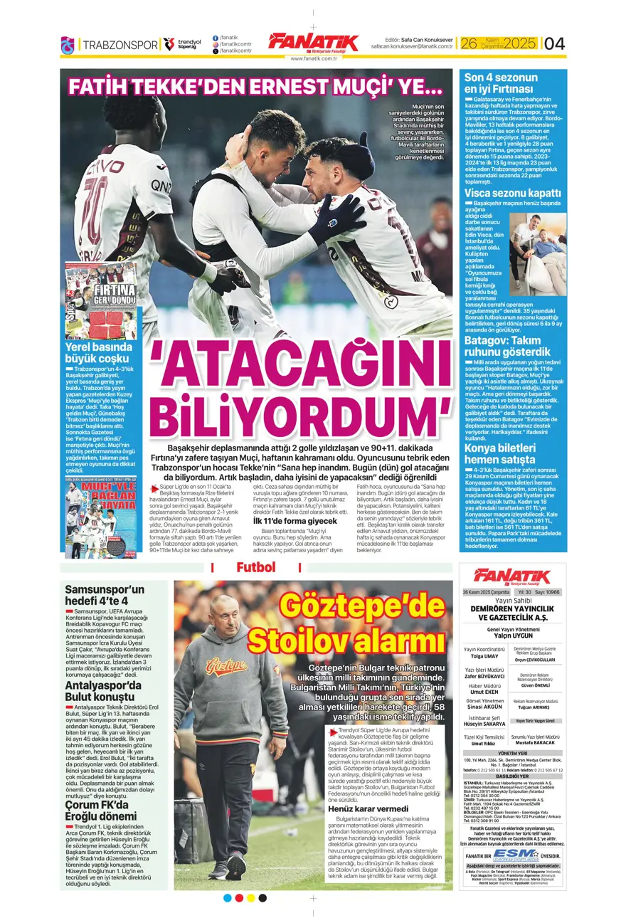 "Aslan fırsat tepti" (26 Kasım 2025 spor manşetleri) 5