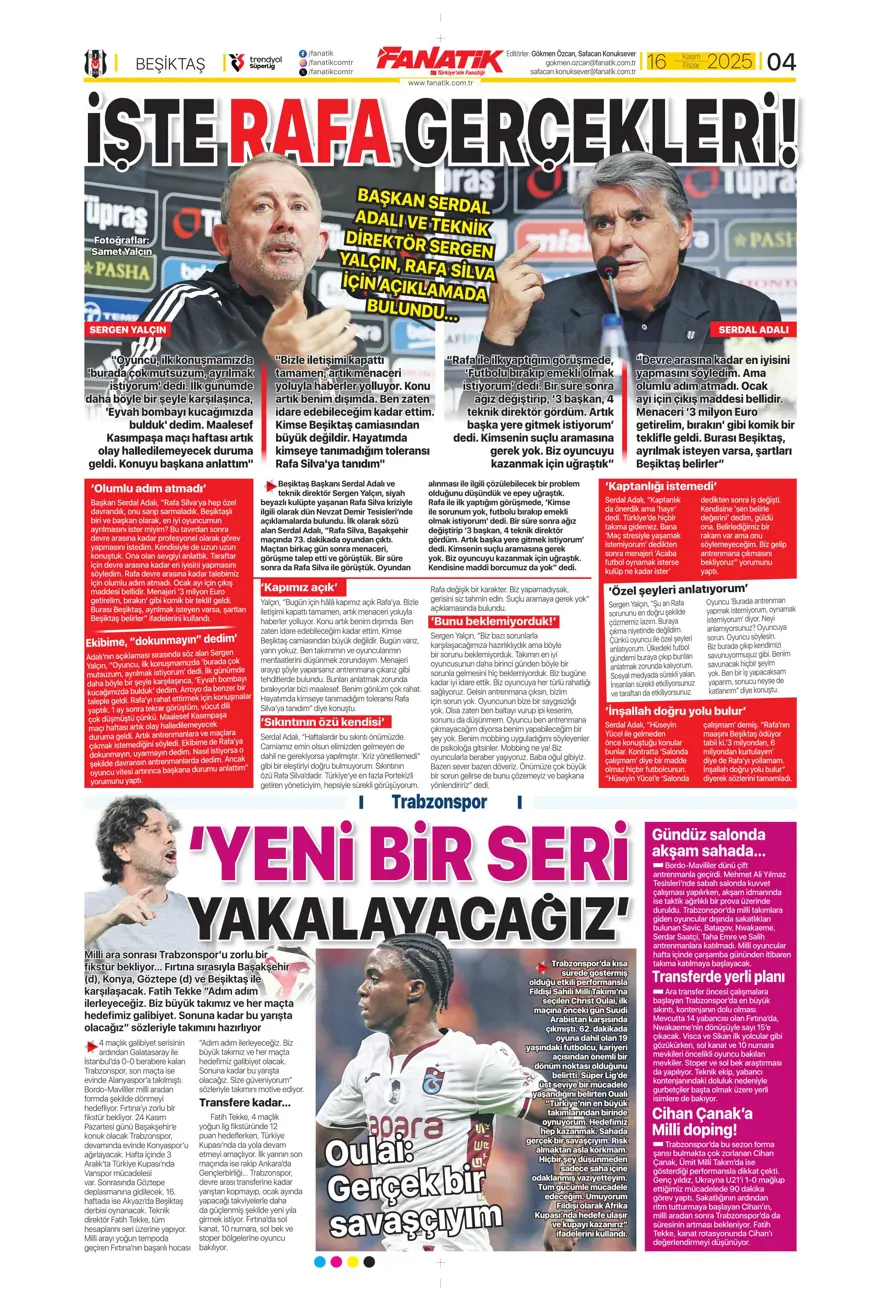 "Bekle bizi Amerika" (16 Kasım 2025 spor manşetleri) 14