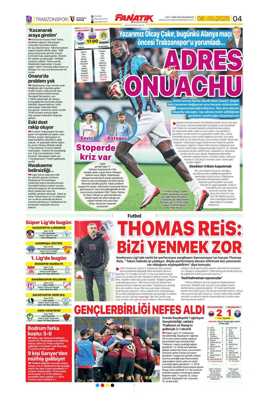 "Bahis ve şike depremi" (8 Kasım 2025 spor manşetleri) 22