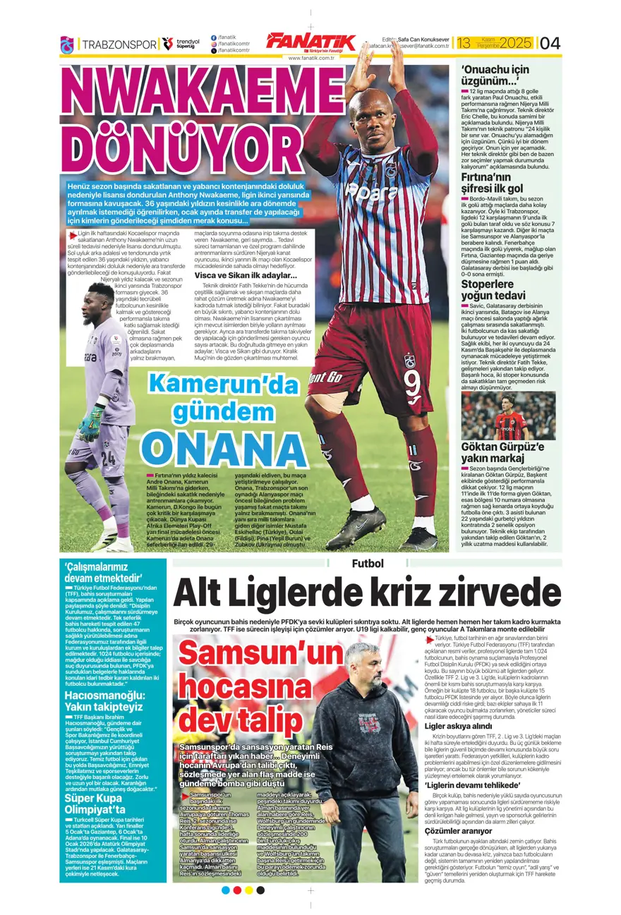 "Lewandowski bombası" (13 Kasım 2025 spor manşetleri) 19