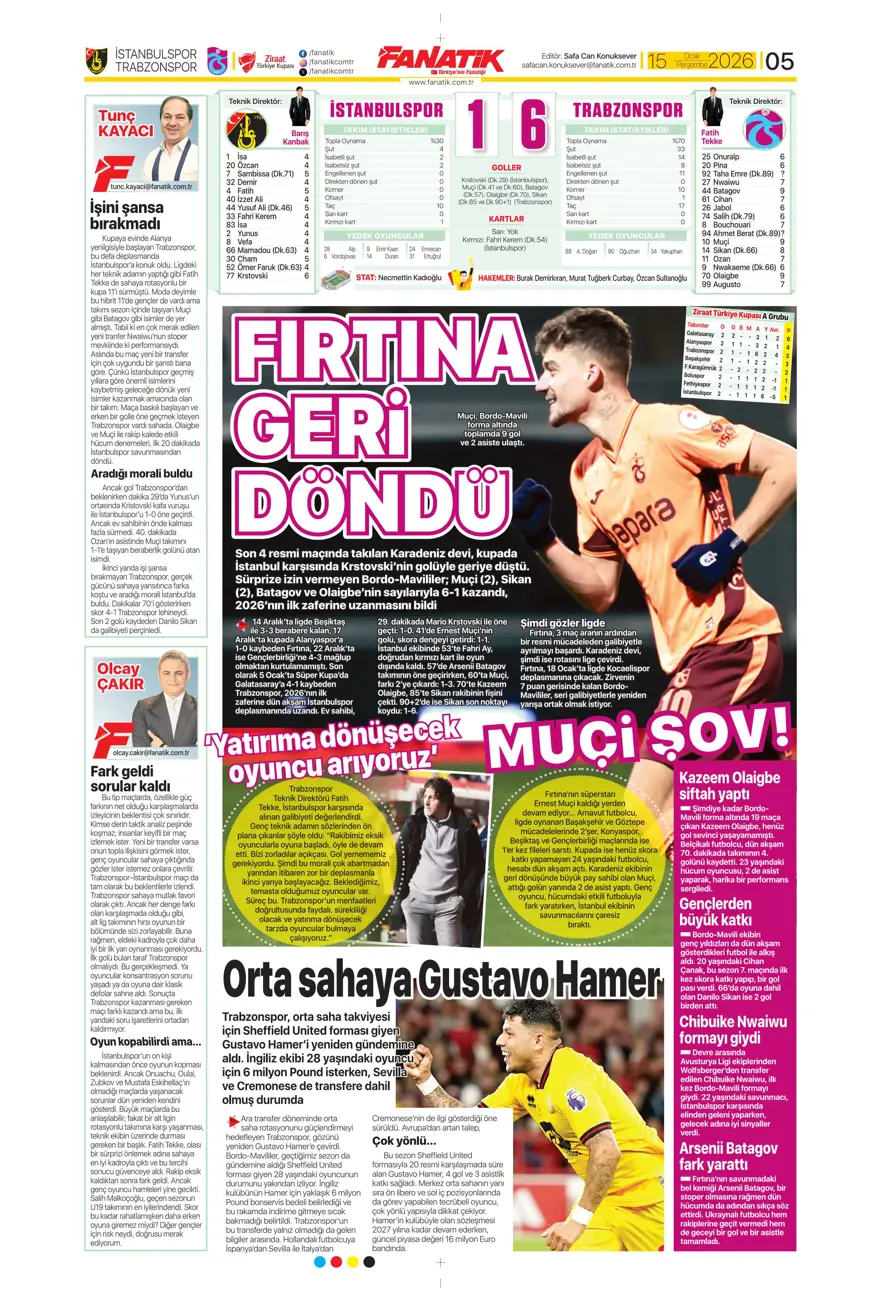 "Orta sahaya nokta atışı" (15 Ocak 2026 spor manşetleri) 19 "Orta sahaya nokta atışı" (15 Ocak 2026 spor manşetleri) 19