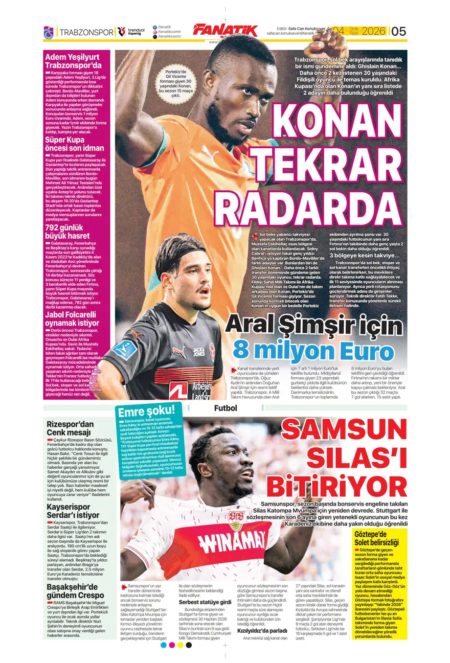 Fenerbahçe'de Guendouzi sürprizi (4 Ocak 2026 spor manşetleri) 26 Fenerbahçe'de Guendouzi sürprizi (4 Ocak 2026 spor manşetleri) 26