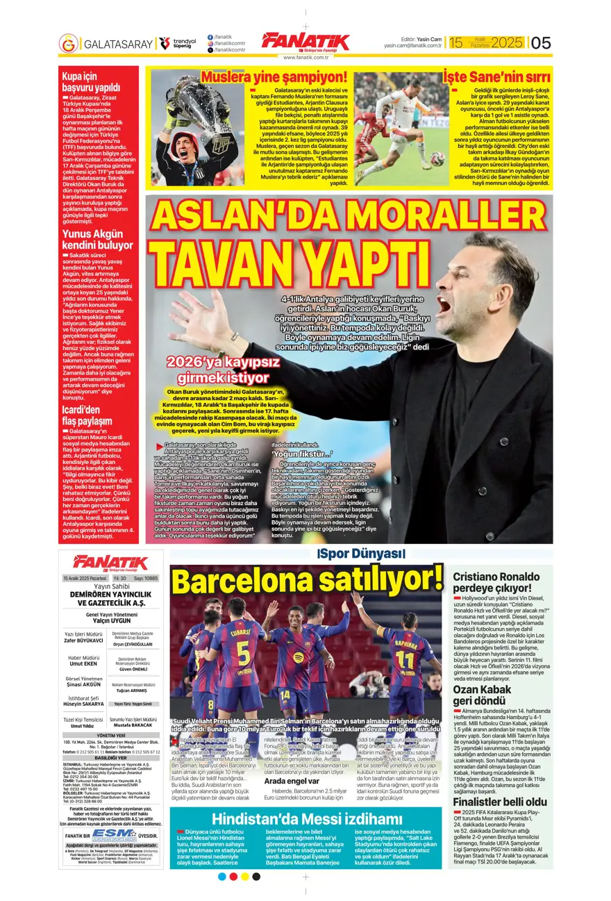 "Her şey var, kazanan yok" (15 Aralık 2025 spor manşetleri) 20 "Her şey var, kazanan yok" (15 Aralık 2025 spor manşetleri) 20