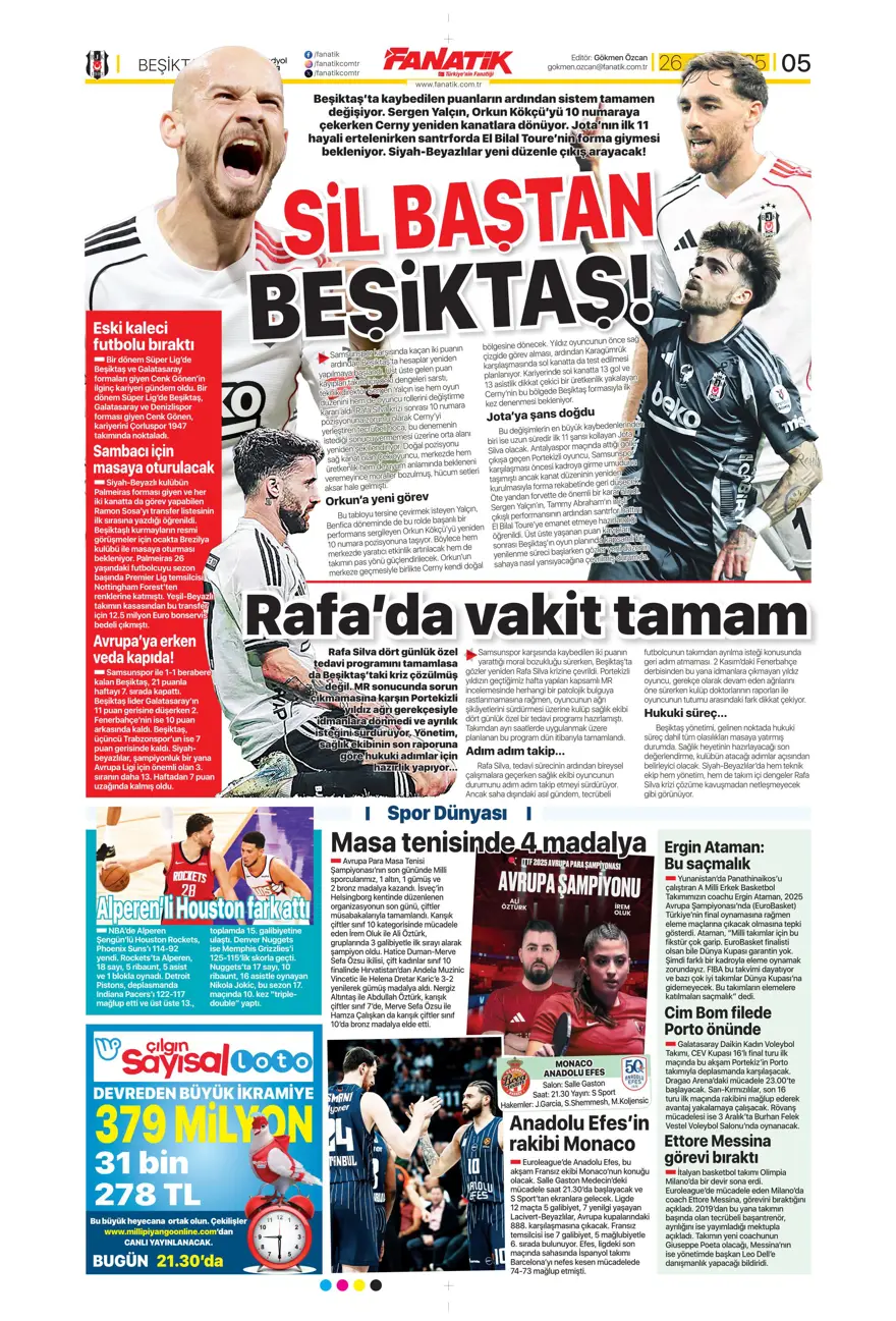 "Aslan fırsat tepti" (26 Kasım 2025 spor manşetleri) 4