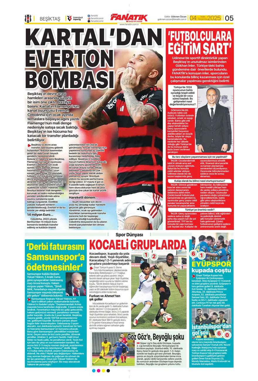 "Kupada da fırtına gibi" (4 Aralık 2025 spor manşetleri) 20