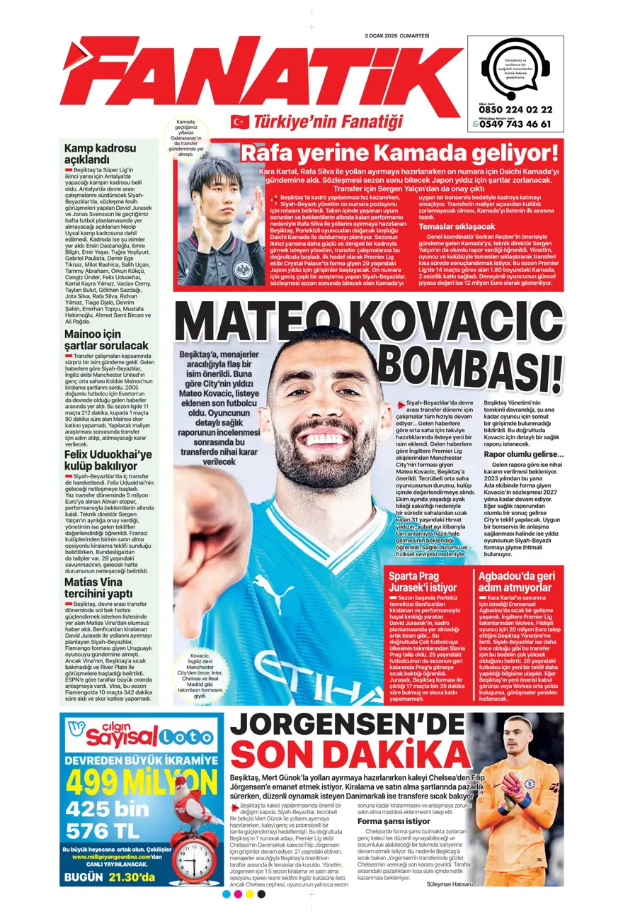 "Aslan'dan Salah teklifi" (3 Ocak 2026 spor manşetleri) 24