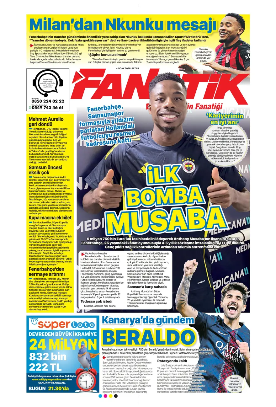 Fenerbahçe'de Guendouzi sürprizi (4 Ocak 2026 spor manşetleri) 30 Fenerbahçe'de Guendouzi sürprizi (4 Ocak 2026 spor manşetleri) 30