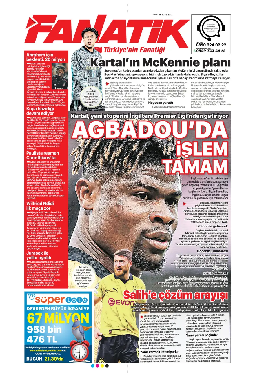 "Aslan'a Ruiz'de dev rakip" (13 Ocak 2026 spor manşetleri) 15