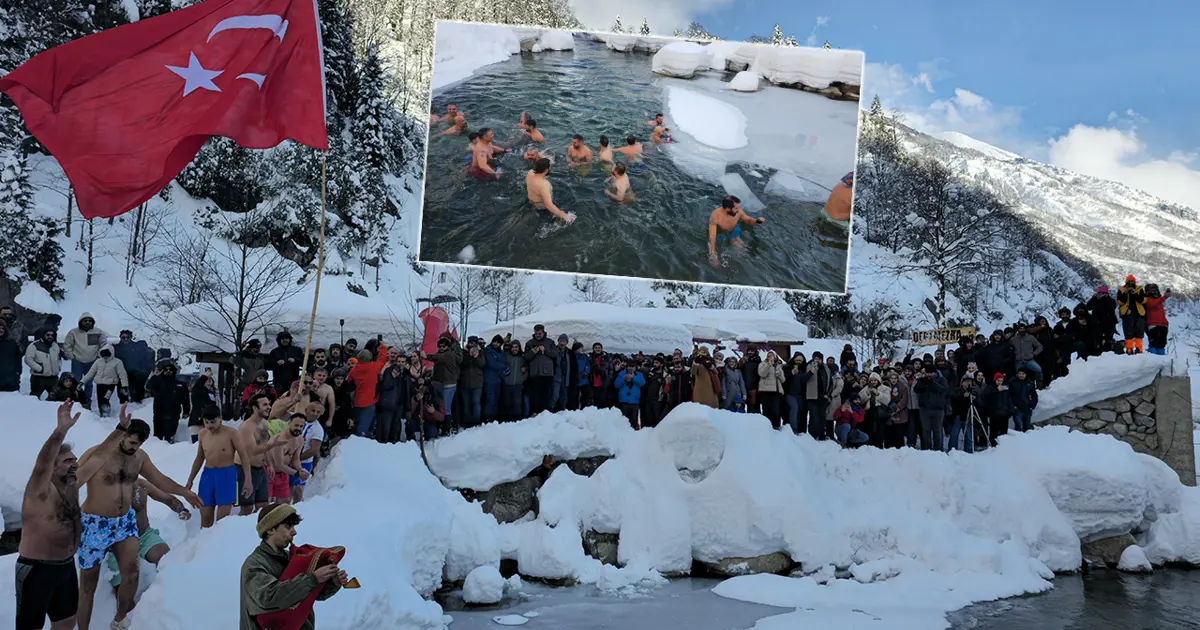 Rize'de titreten şenlik. Buz gibi suda yüzdüler