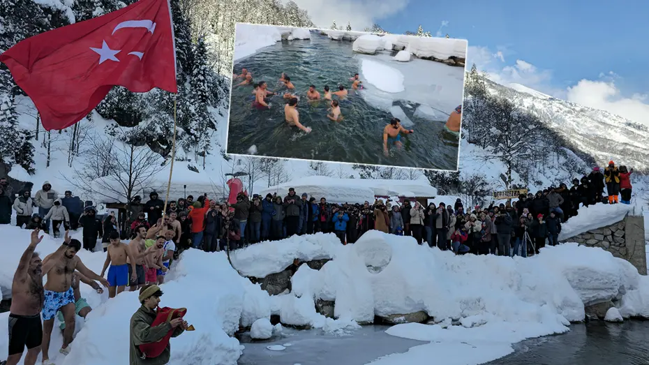 Rize'de titreten şenlik. Buz gibi suda yüzdüler
