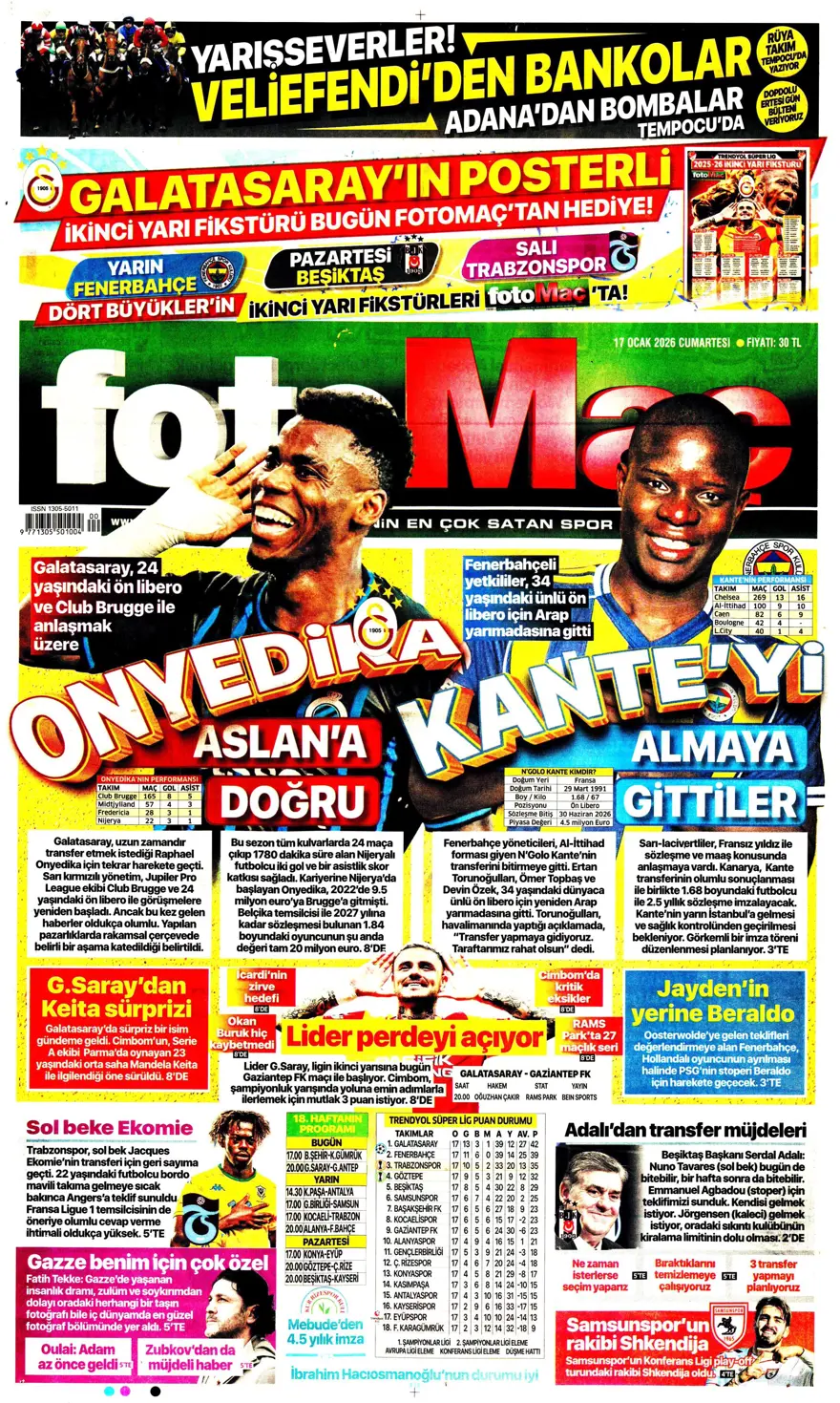 "Akıl oyunları" (17 Ocak 2026 spor manşetleri) 1