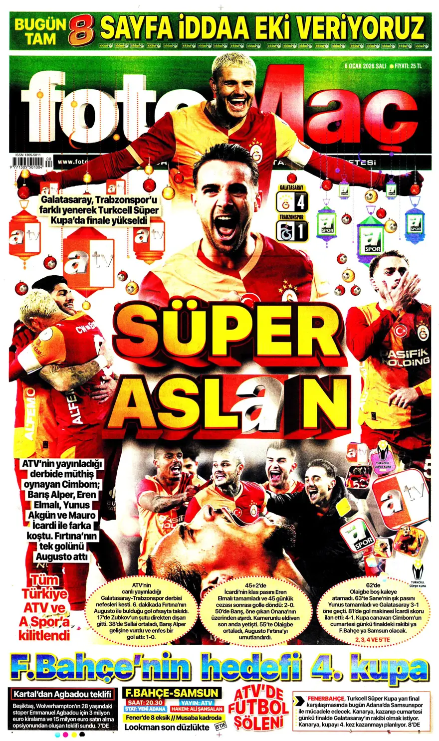 Galatasaray'dan finale pençe (6 Ocak 2026 spor manşetleri) 15