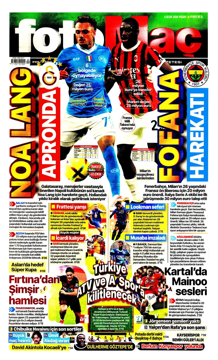 Fenerbahçe'de Guendouzi sürprizi (4 Ocak 2026 spor manşetleri) 24 Fenerbahçe'de Guendouzi sürprizi (4 Ocak 2026 spor manşetleri) 24