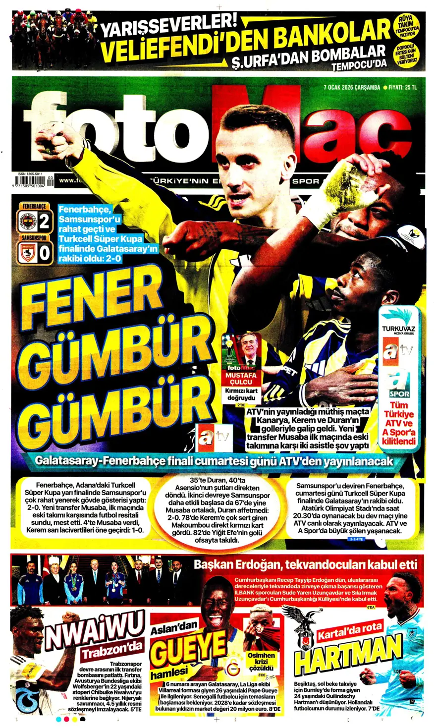 Fenerbahçe'den süper gala (7 Ocak 2026 spor manşetleri) 1 Fenerbahçe'den süper gala (7 Ocak 2026 spor manşetleri) 1