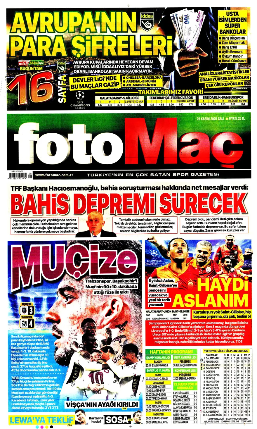 "Aslan'ın yeni avı Union SG" (25 Kasım 2025 spor manşetleri) 17