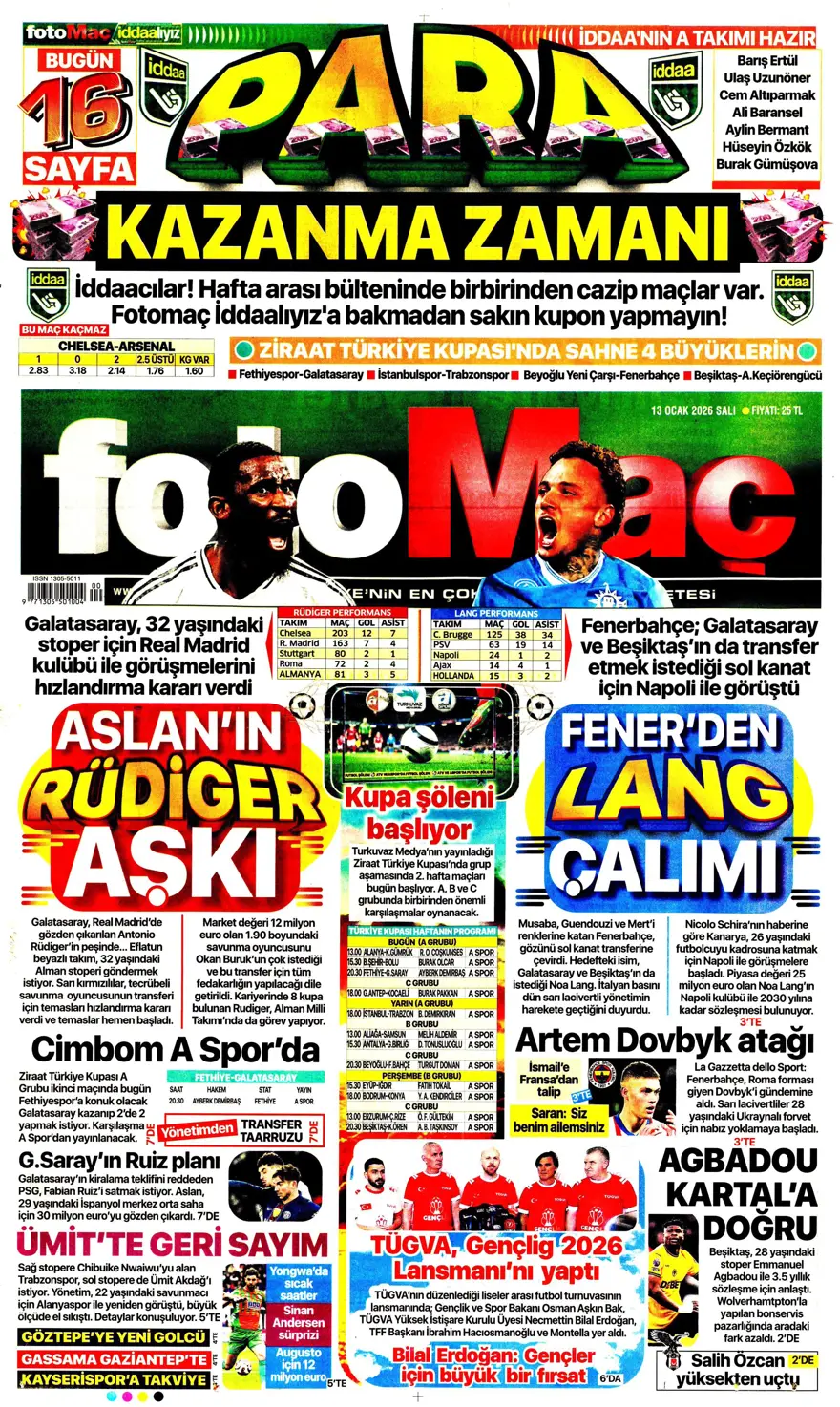 "Aslan'a Ruiz'de dev rakip" (13 Ocak 2026 spor manşetleri) 11