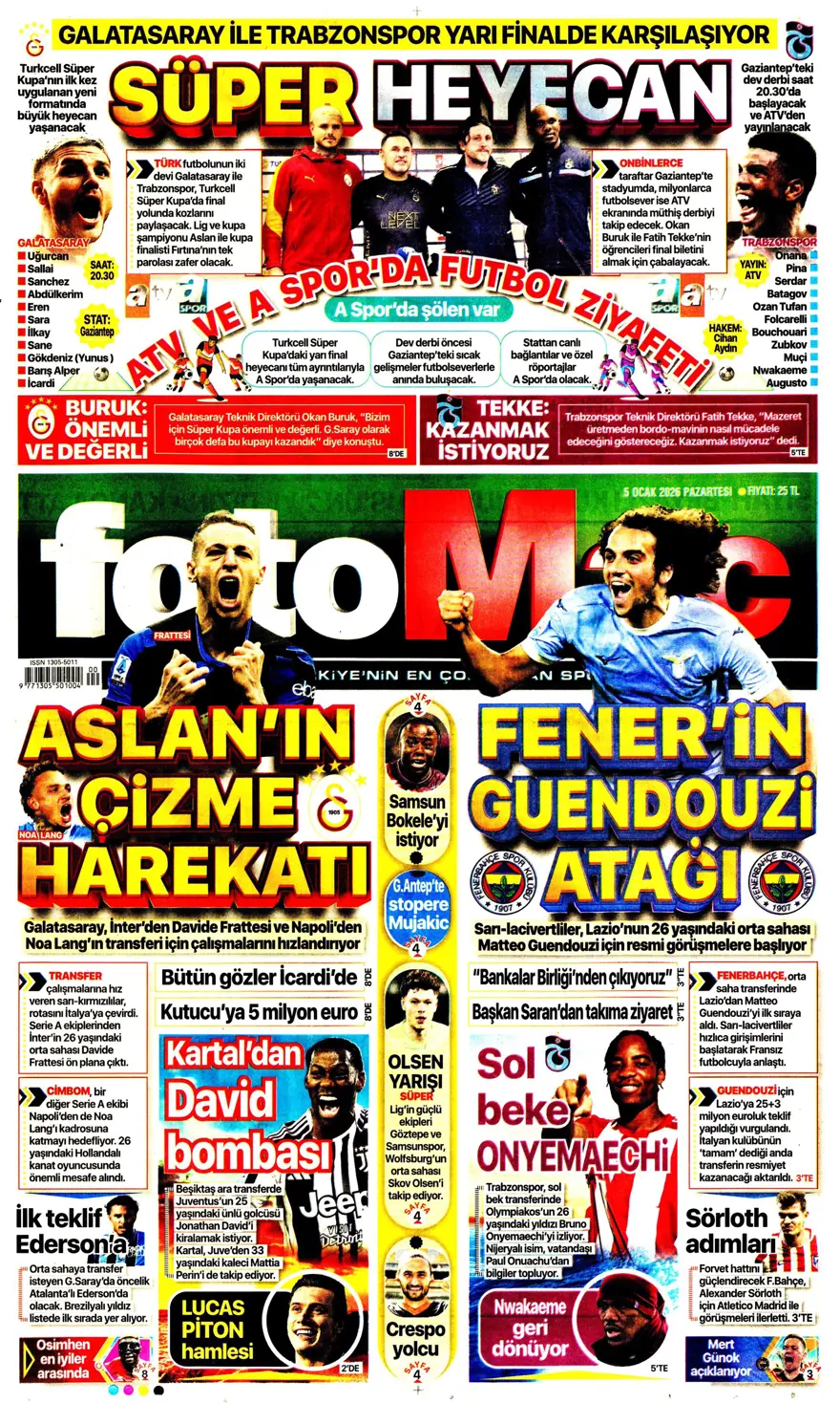 Futbola 'Süper' dönüş (5 Ocak 2026 spor manşetleri) 7