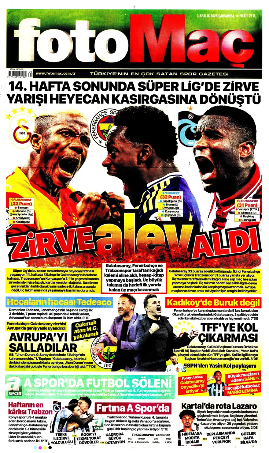 "Kalite farkı 5 dakika" (3 Aralık 2025 spor manşetleri) 5 "Kalite farkı 5 dakika" (3 Aralık 2025 spor manşetleri) 5