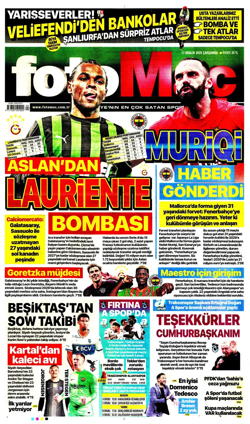 "Lemina'nın veliahtı Dennis" (17 Aralık 2025 spor manşetleri) 6