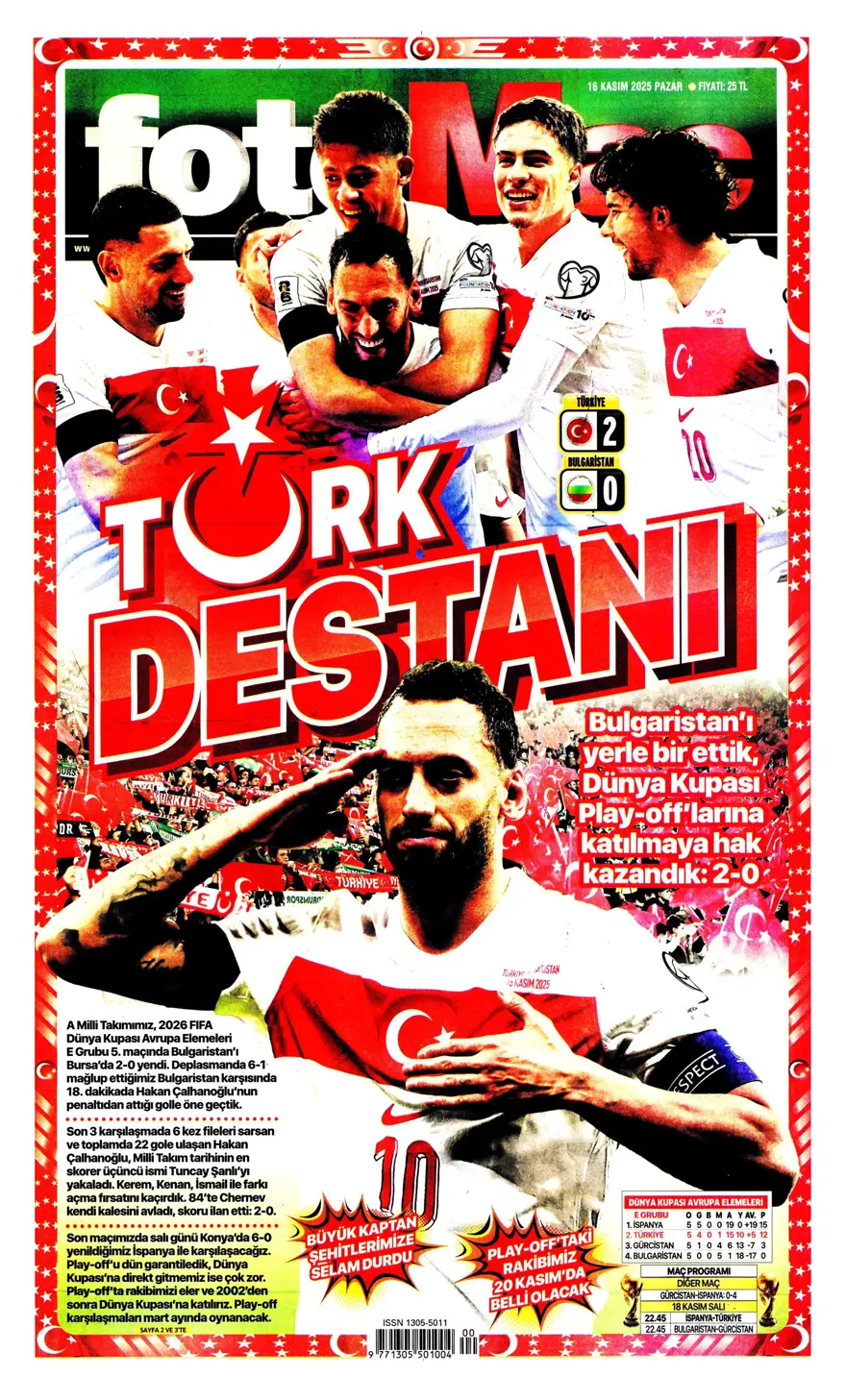 "Bekle bizi Amerika" (16 Kasım 2025 spor manşetleri) 1