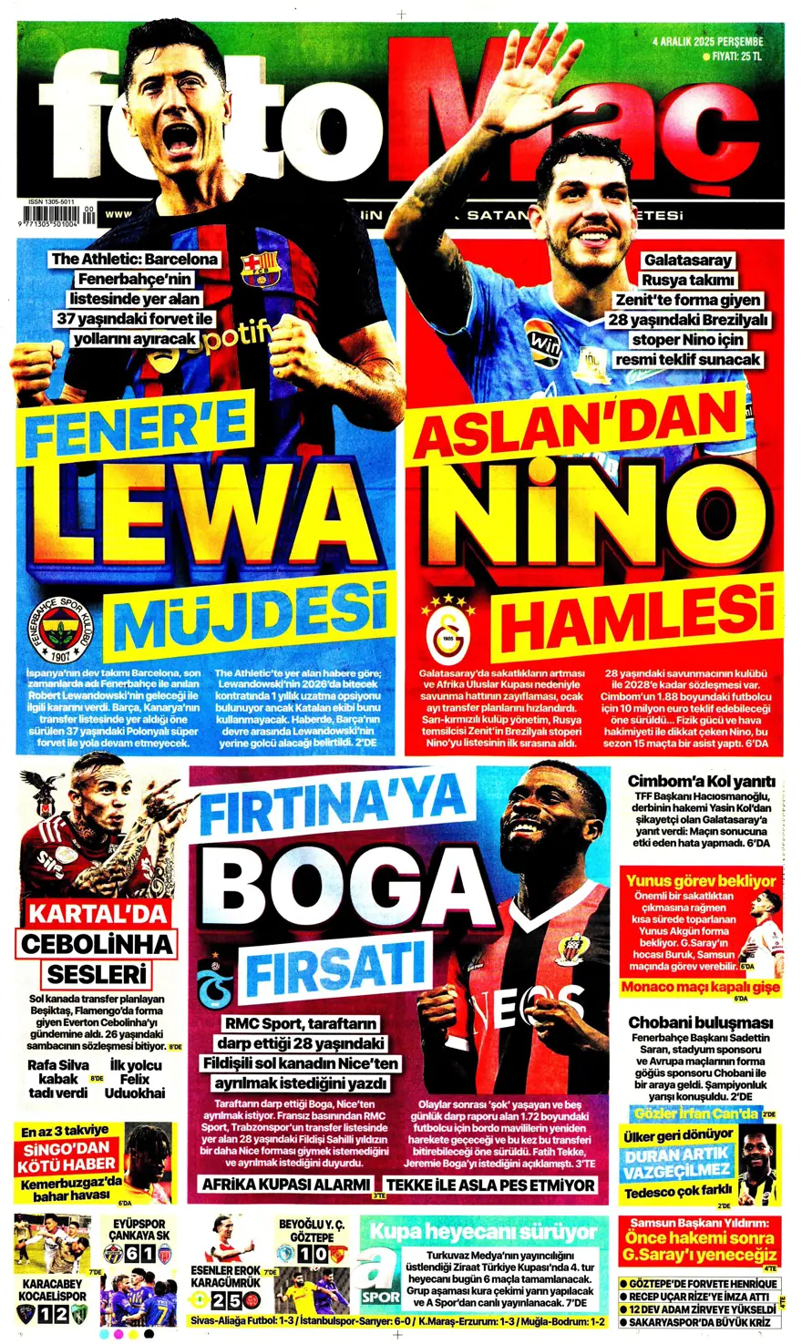 "Kupada da fırtına gibi" (4 Aralık 2025 spor manşetleri) 1