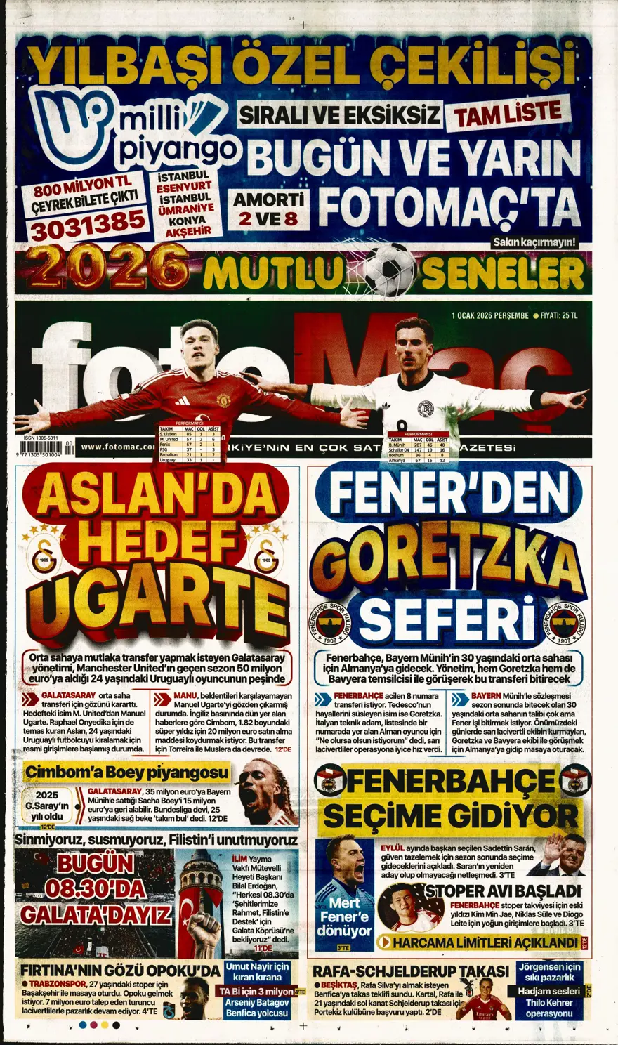 "Kiralık çözümü Ugarte" (1 Ocak 2026 spor manşetleri)
 1