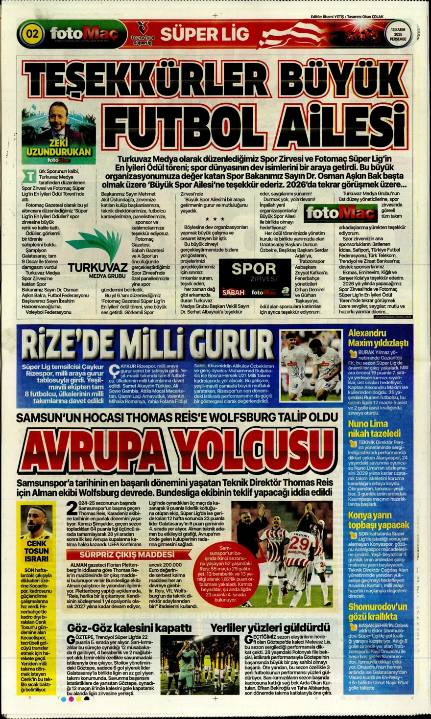 "Lewandowski bombası" (13 Kasım 2025 spor manşetleri) 3