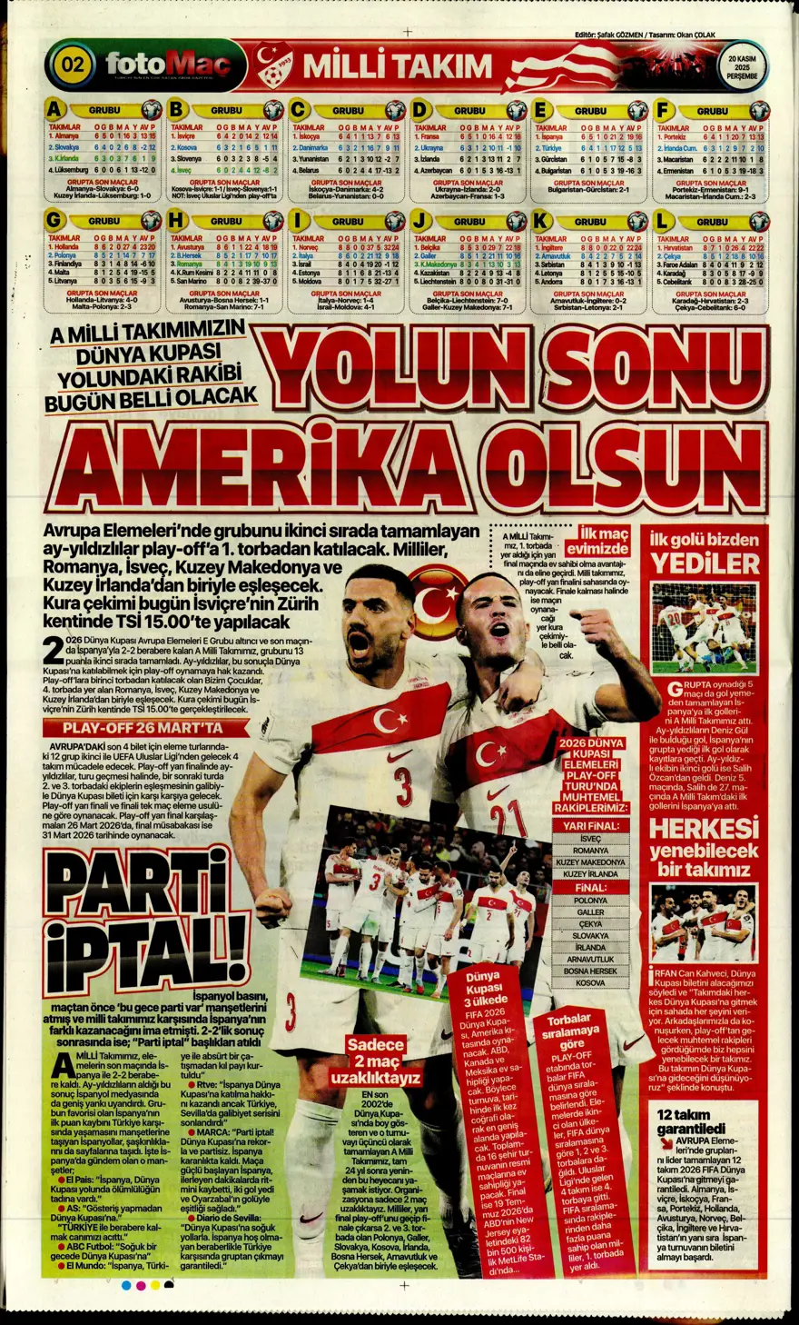 "O bilet gelecek" (20 Kasım 2025 spor manşetleri) 6