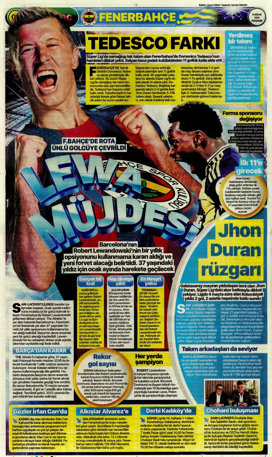 "Kupada da fırtına gibi" (4 Aralık 2025 spor manşetleri) 6