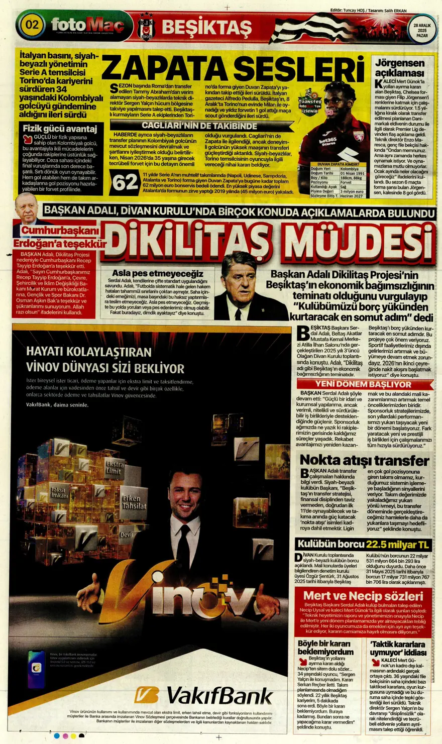 "Nkunku derbisi" (28 Aralık 2025 spor manşetleri) 13