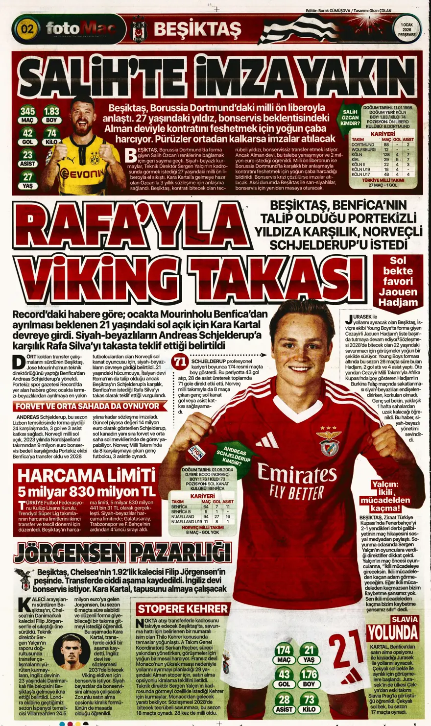 "Kiralık çözümü Ugarte" (1 Ocak 2026 spor manşetleri)
 9