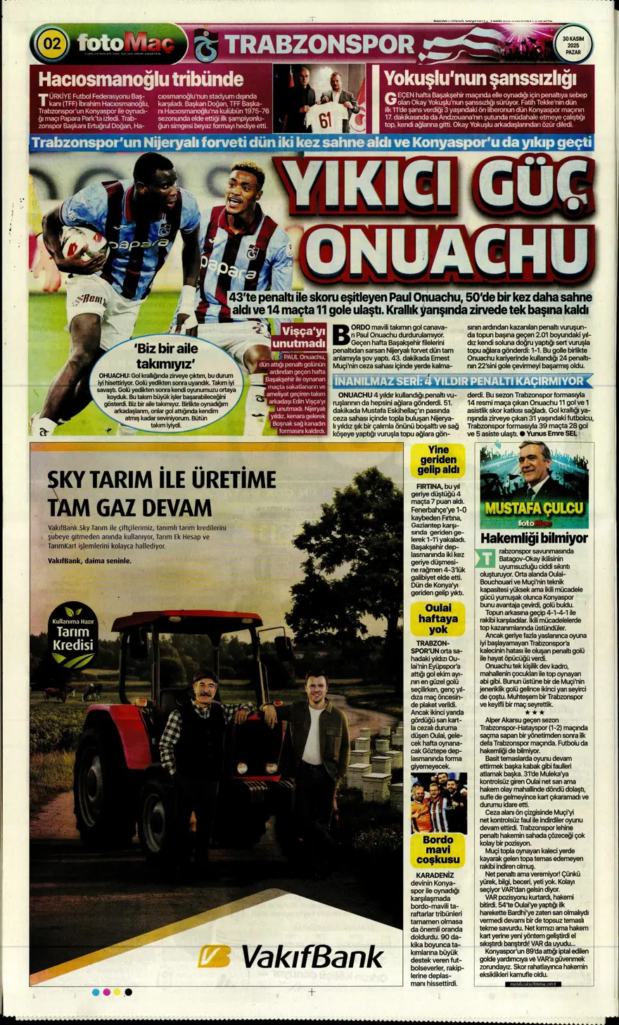 "Zirvede fırtına" (30 Kasım 2025 spor manşetleri) 12