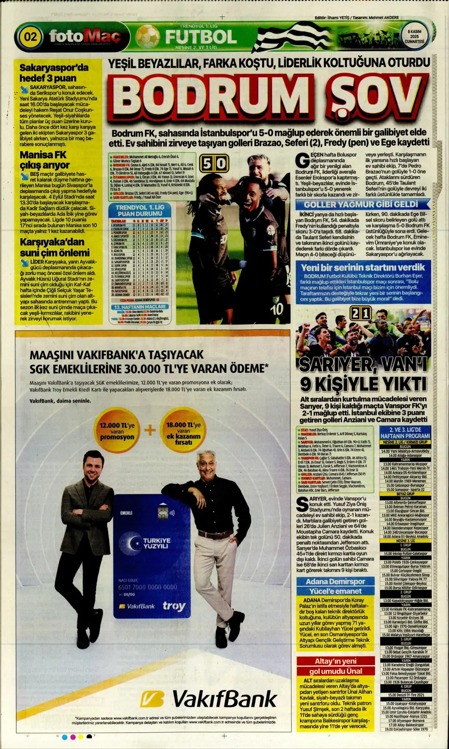 "Bahis ve şike depremi" (8 Kasım 2025 spor manşetleri) 10