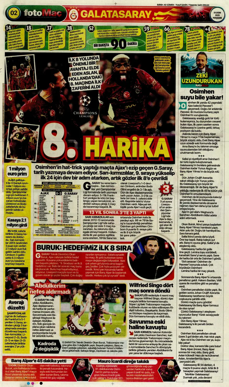 "Devler Ligi'nin Aslan'ı" (6 Kasım 2025 spor manşetleri) 11