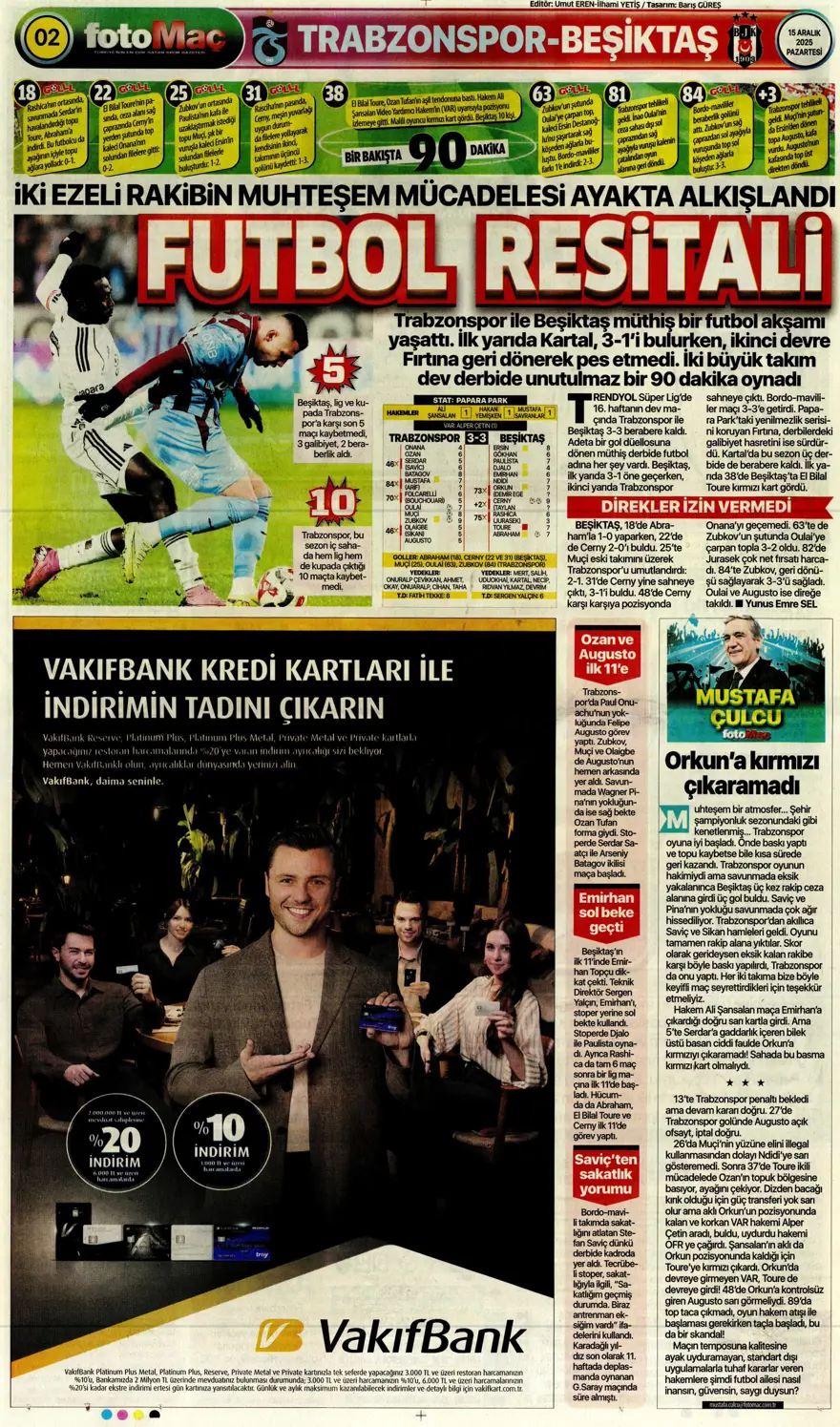 "Her şey var, kazanan yok" (15 Aralık 2025 spor manşetleri) 21 "Her şey var, kazanan yok" (15 Aralık 2025 spor manşetleri) 21