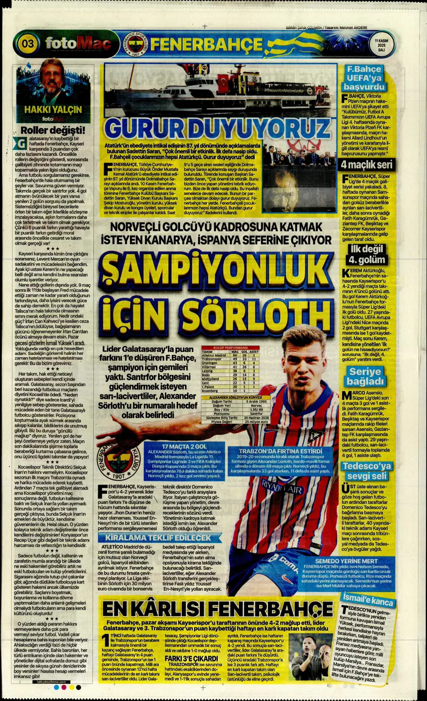 "Osimhen'e niyet, Singo'ya kısmet" (11 Kasım 2025 spor manşetleri) 4