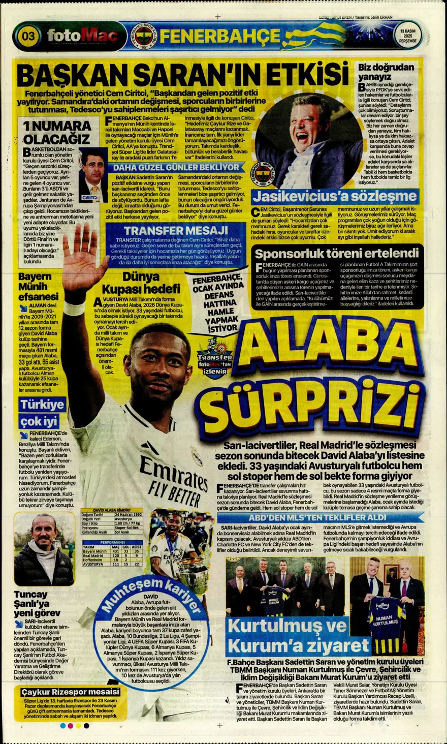 "Lewandowski bombası" (13 Kasım 2025 spor manşetleri) 2