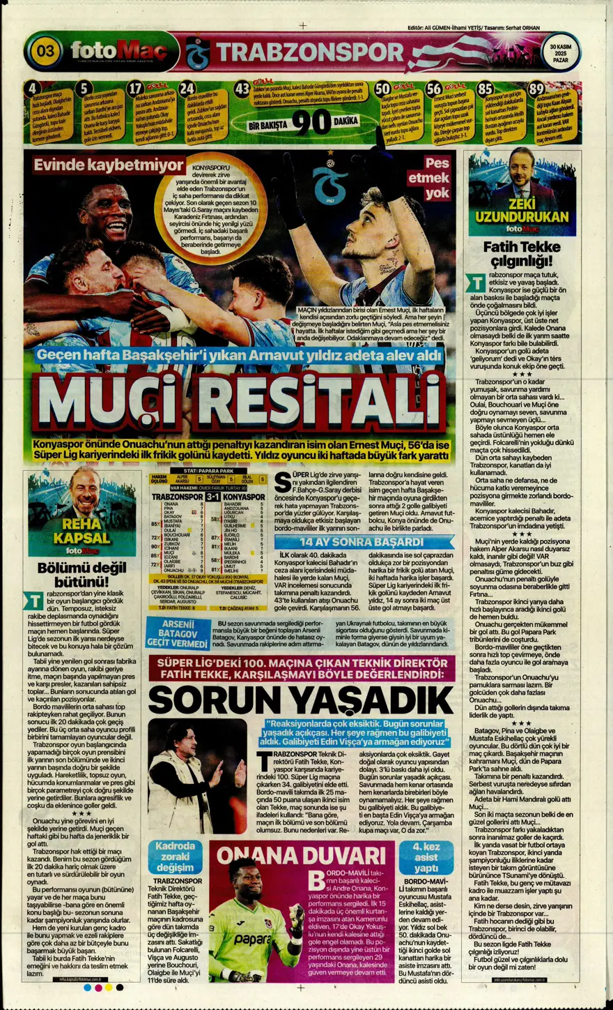"Zirvede fırtına" (30 Kasım 2025 spor manşetleri) 2