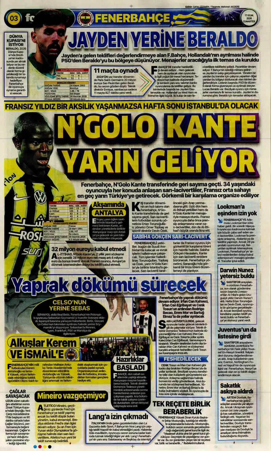 "Akıl oyunları" (17 Ocak 2026 spor manşetleri) 8