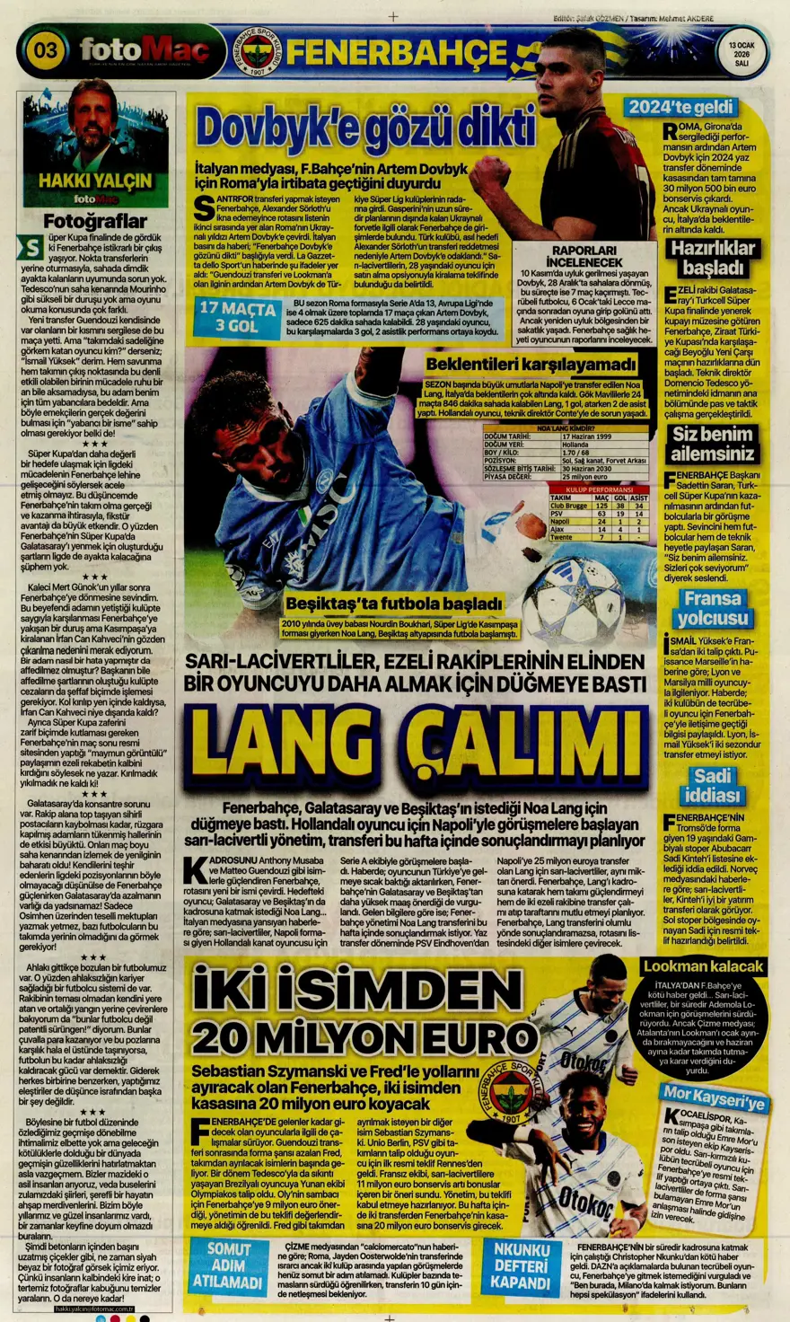 "Aslan'a Ruiz'de dev rakip" (13 Ocak 2026 spor manşetleri) 2