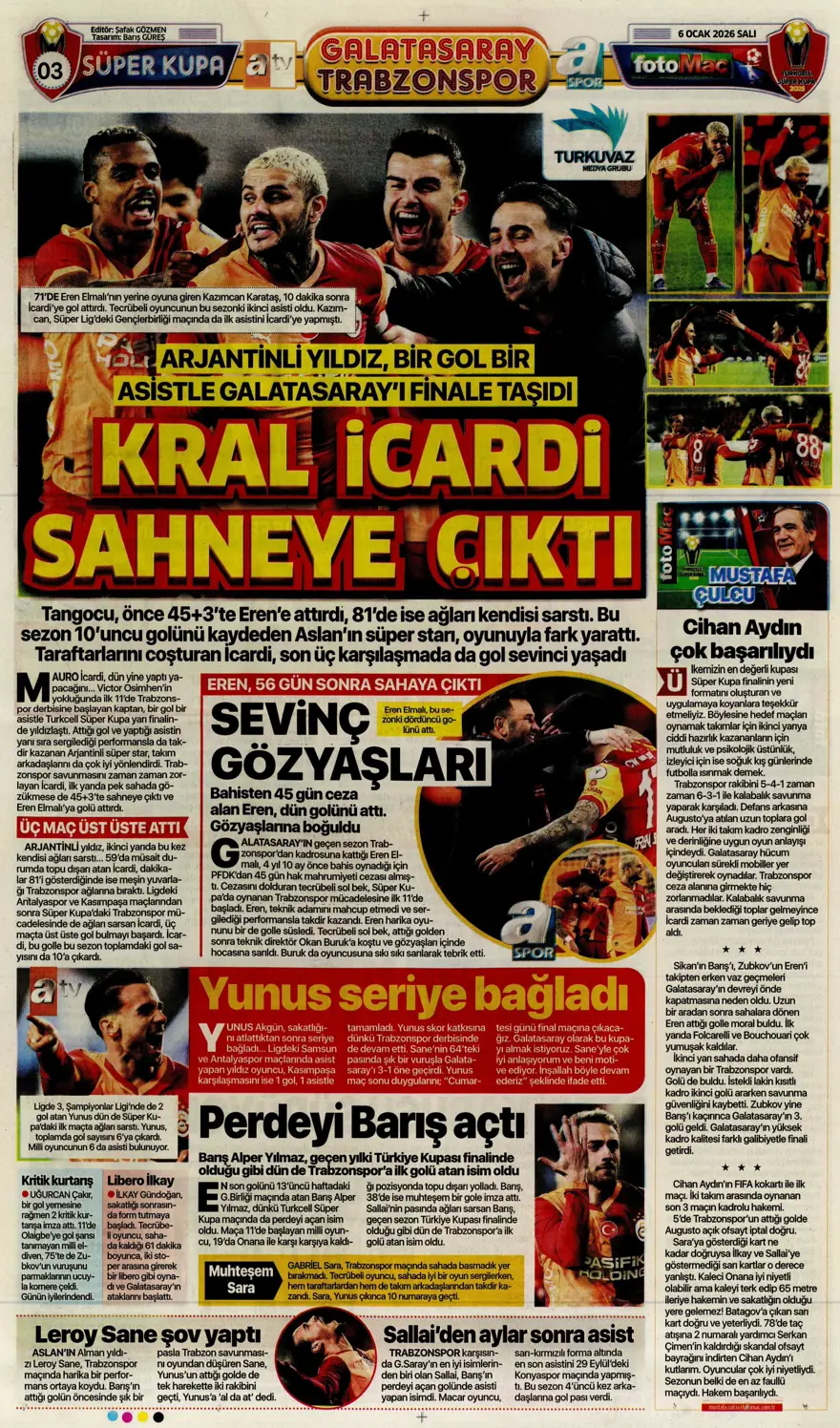 Galatasaray'dan finale pençe (6 Ocak 2026 spor manşetleri) 11