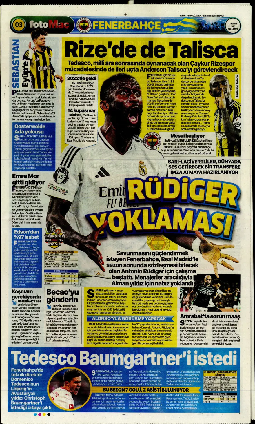 "Yolumuz açık" (17 Kasım 2025 spor manşetleri) 7