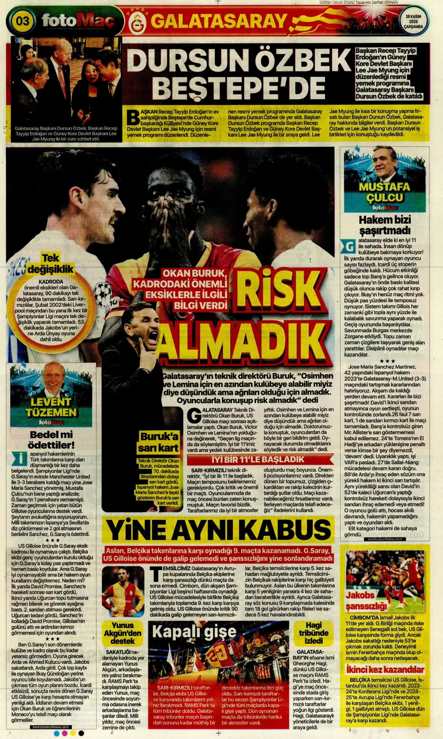 "Aslan fırsat tepti" (26 Kasım 2025 spor manşetleri) 21