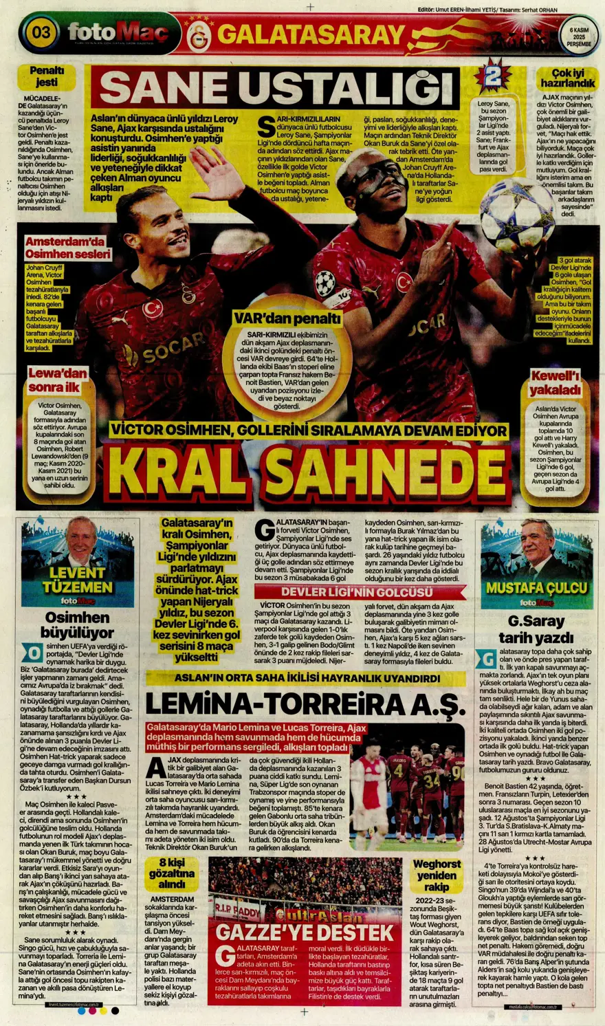 "Devler Ligi'nin Aslan'ı" (6 Kasım 2025 spor manşetleri) 8