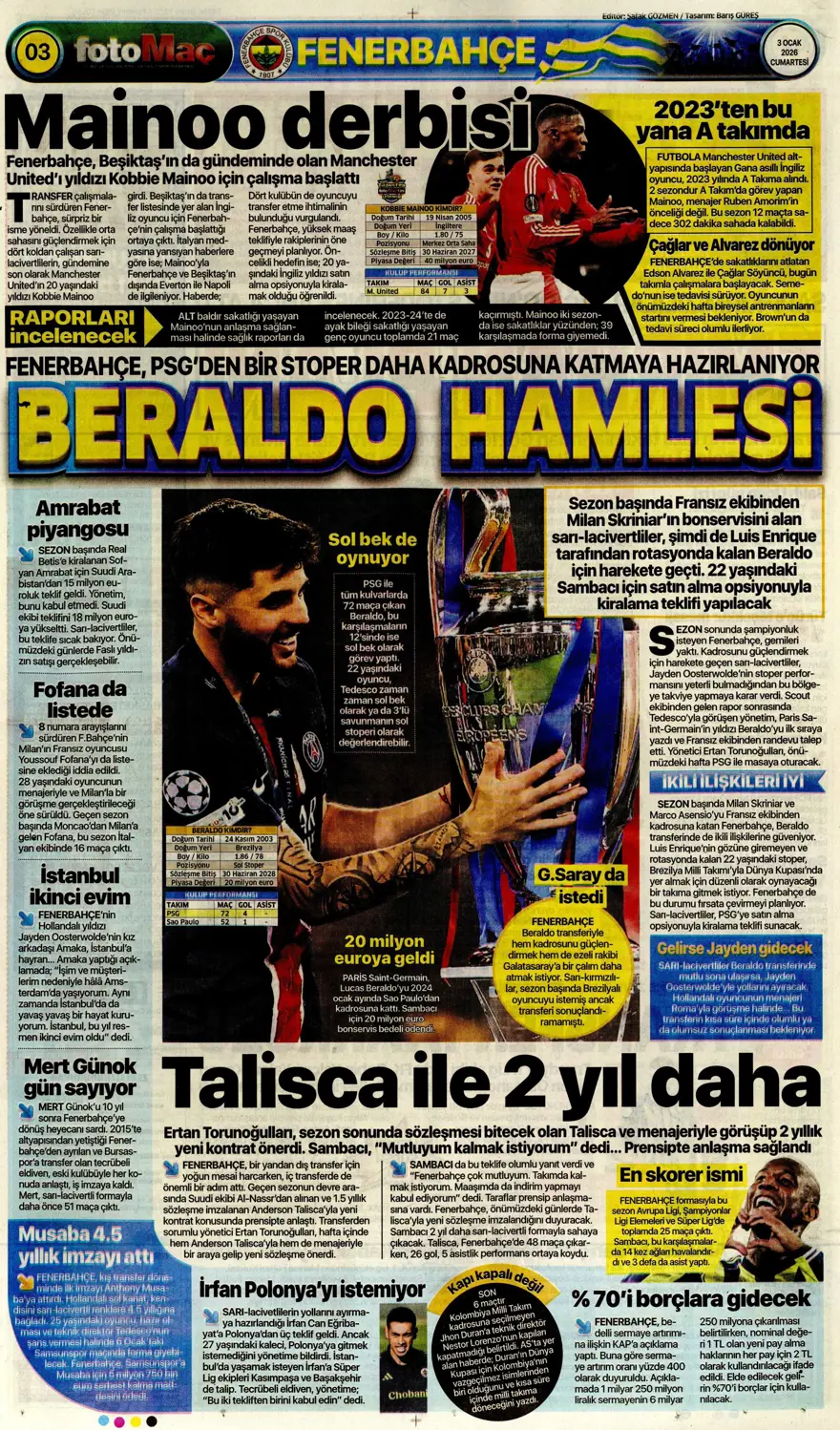 "Aslan'dan Salah teklifi" (3 Ocak 2026 spor manşetleri) 4