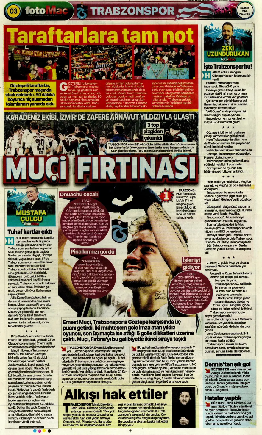 "Doludizgin fırtına" (8 Aralık 2025 spor manşetleri) 5