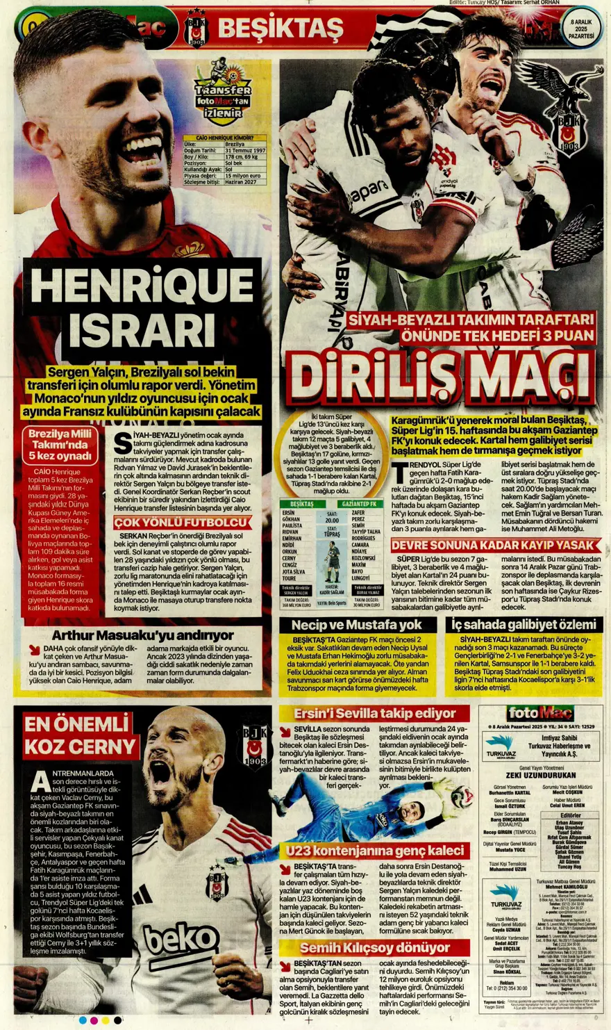 "Doludizgin fırtına" (8 Aralık 2025 spor manşetleri) 3