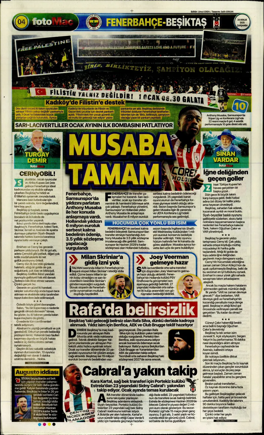 "Kadıköy'de Cerny pençesi" (24 Aralık spor manşetleri) 10 "Kadıköy'de Cerny pençesi" (24 Aralık spor manşetleri) 10