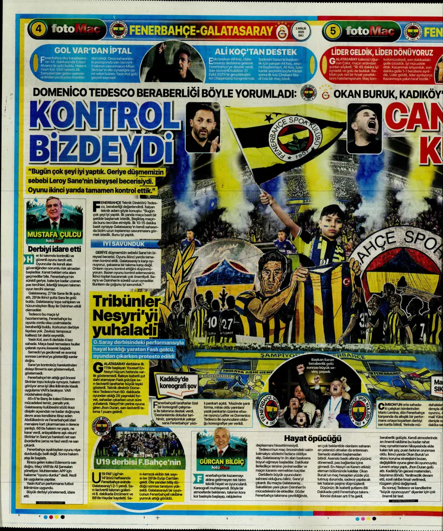 "Aslan salladı, Kanarya yıkılmadı" (2 Aralık 2025 spor manşetleri) 9