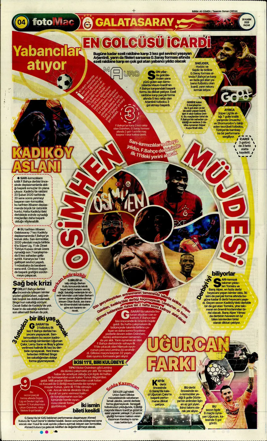 "Zirvede fırtına" (30 Kasım 2025 spor manşetleri) 6